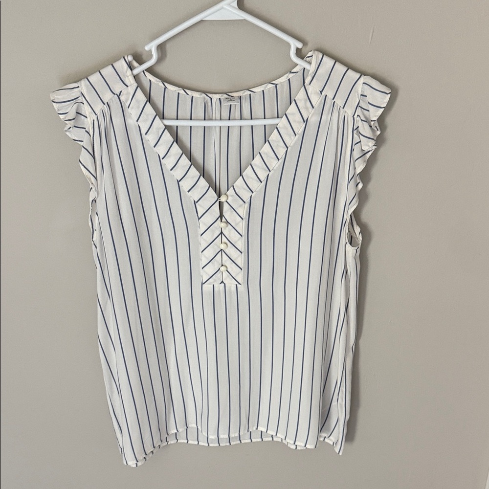 Old Navy Cream and Blue Striped Ruffle Blouse